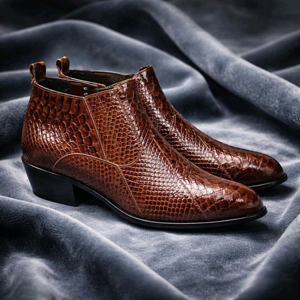 Stacy Adams Brown Croc Embossed Chelsea Ankle Boots Men’s 10M - Picture 7 of 10